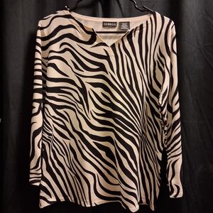 George Women's Long Sleeve Zebra Print Top - Black and Cream